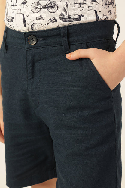 Boys Navy Blue Cotton Slub Shorts