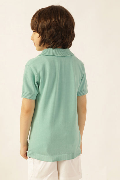 Boys Green Solid Cotton Polo T-Shirt