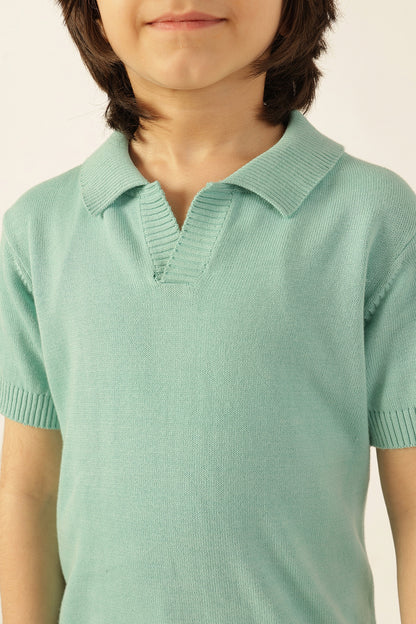 Boys Green Solid Cotton Polo T-Shirt