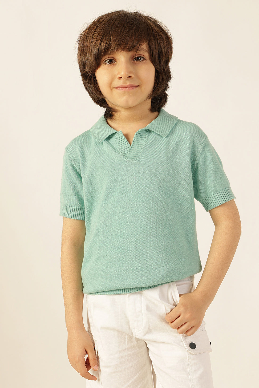 Boys Green Solid Cotton Polo T-Shirt