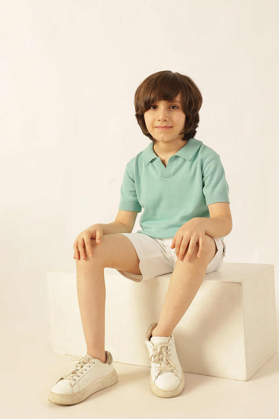 Boys Green Solid Cotton Polo T-Shirt