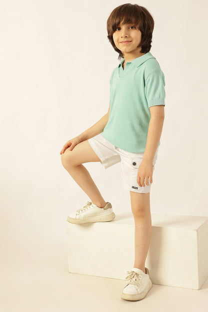 Boys White Solid Woven Cotton Shorts