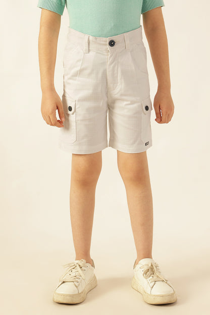 Boys White Solid Woven Cotton Shorts