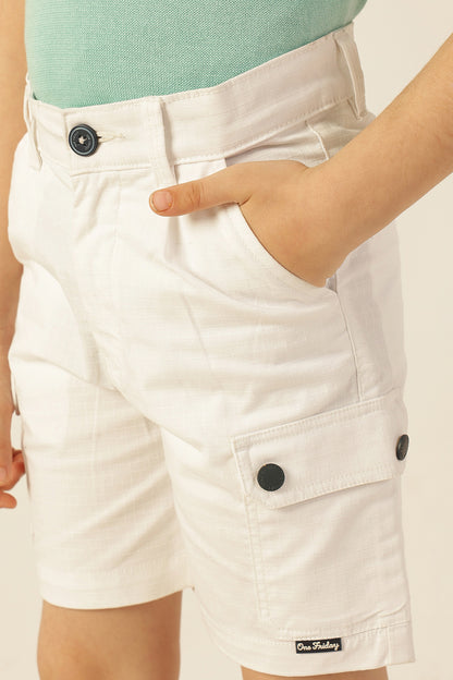 Boys White Solid Woven Cotton Shorts