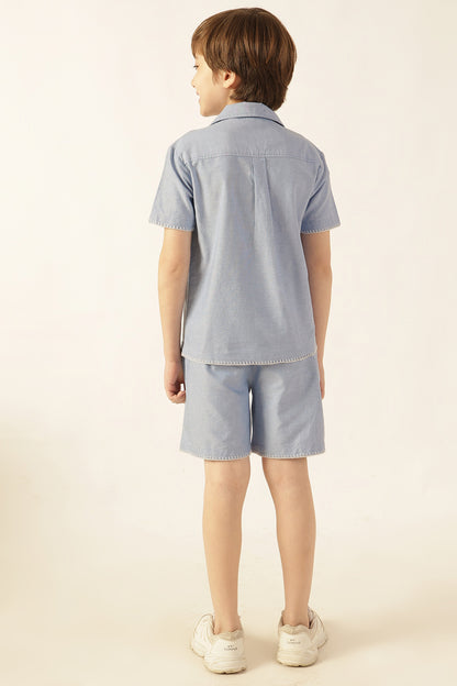 Boys Blue Solid Chambray Shirt