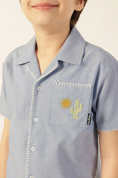 Boys Blue Solid Chambray Shirt