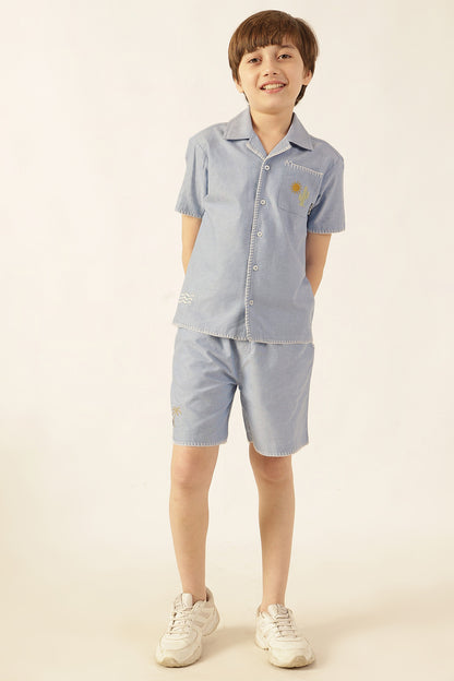 Boys Blue Solid Chambray Shirt