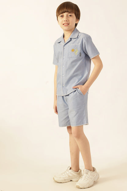 Boys Blue Drawstring Chambray Shorts