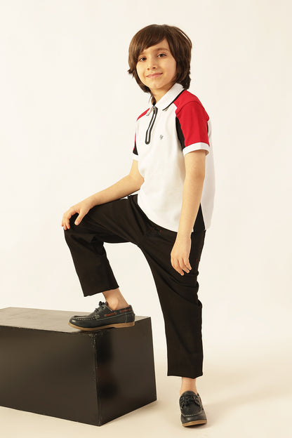Boys Multi Printed Polo Neck Knit T-Shirt