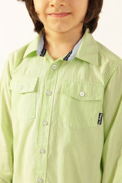 Boys Green Striped Overshirt