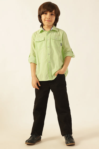 Boys Green Striped Overshirt
