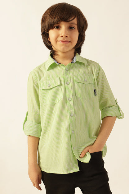 Boys Green Striped Overshirt