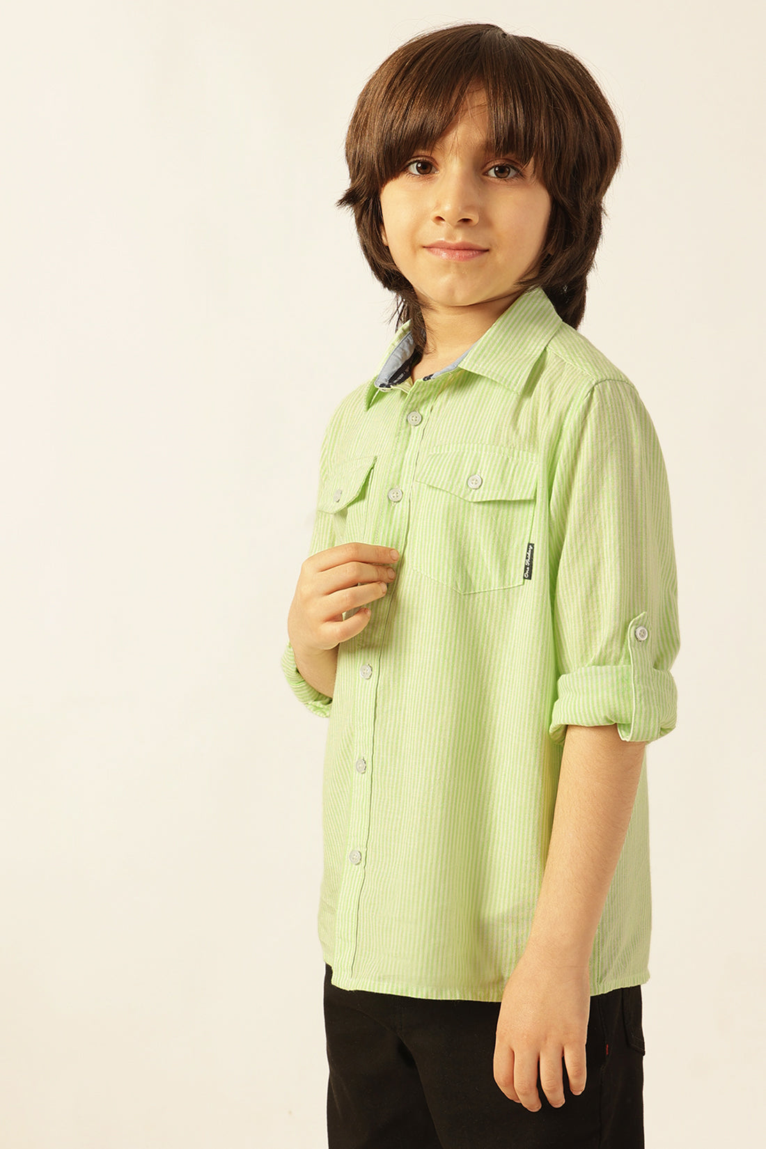 Boys Green Striped Overshirt