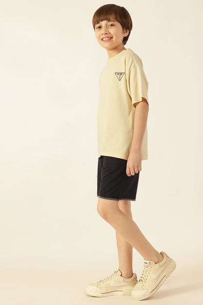 Boys Beige Printed Jersey Lycra T-Shirt