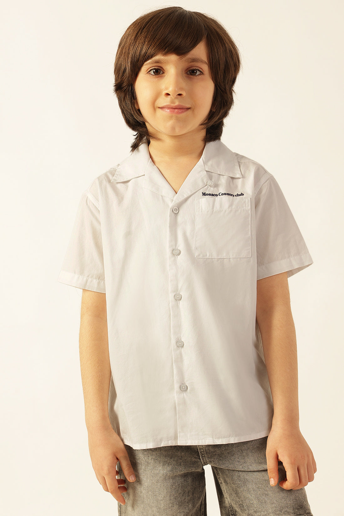 लड़कों के लिए सफ़ेद प्रिंटेड कॉटन शर्ट