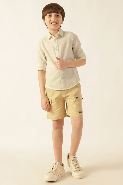 Boys Beige Drawstring Twill Lycra Shorts