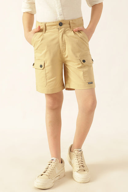 Boys Beige Drawstring Twill Lycra Shorts