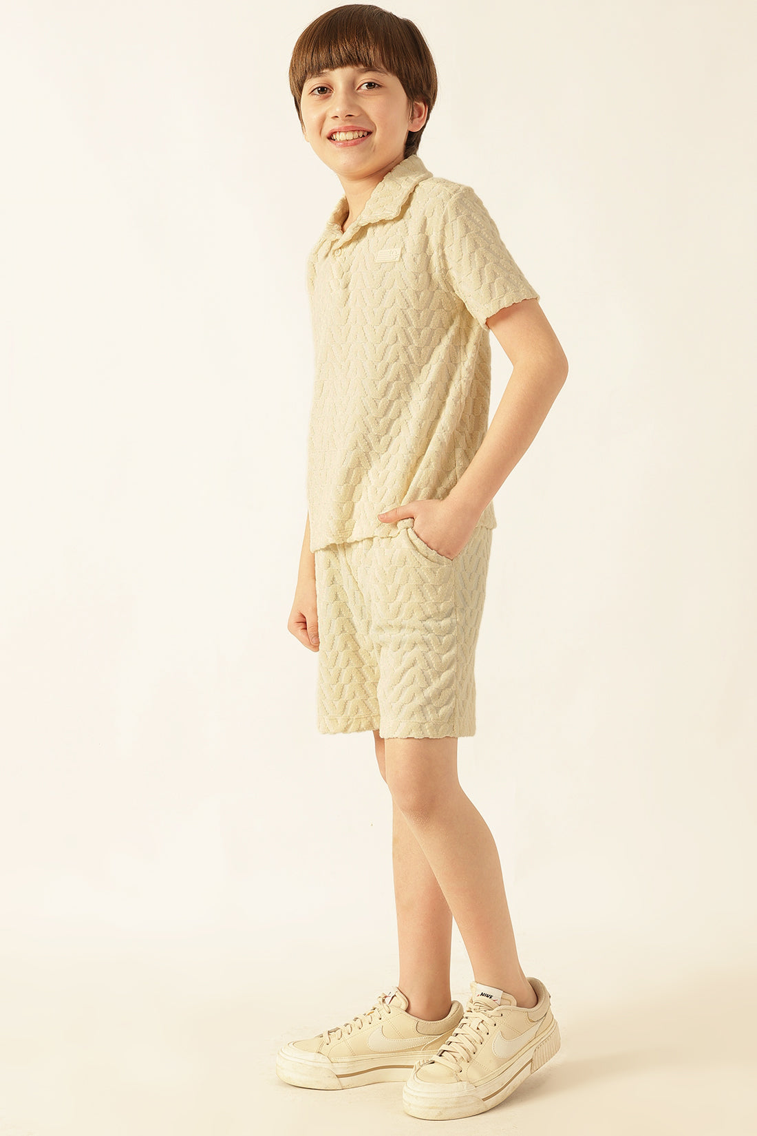 Boys Off White Abstract Terry Knit Shorts