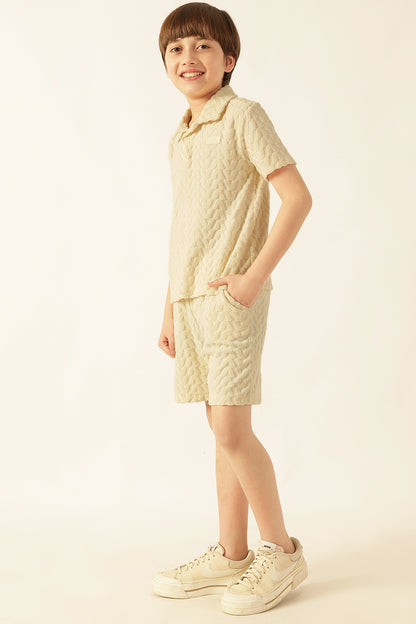 लड़कों के लिए ऑफ व्हाइट एब्सट्रैक्ट टेरी निट शॉर्ट्स