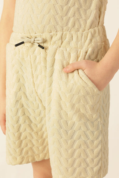 लड़कों के लिए ऑफ व्हाइट एब्सट्रैक्ट टेरी निट शॉर्ट्स