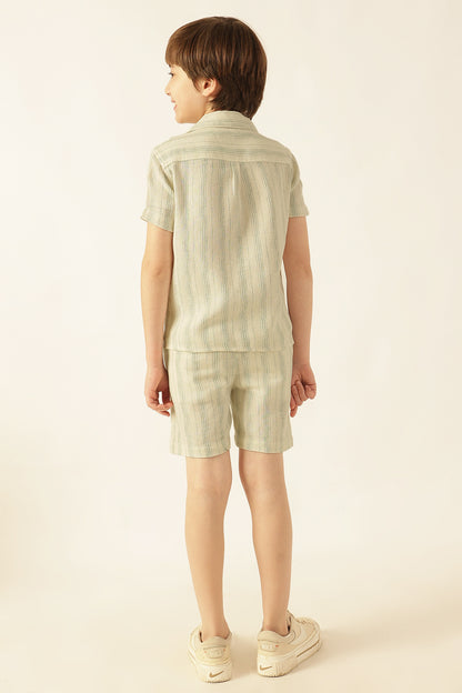 Boys Off White Striped Cotton Shirt