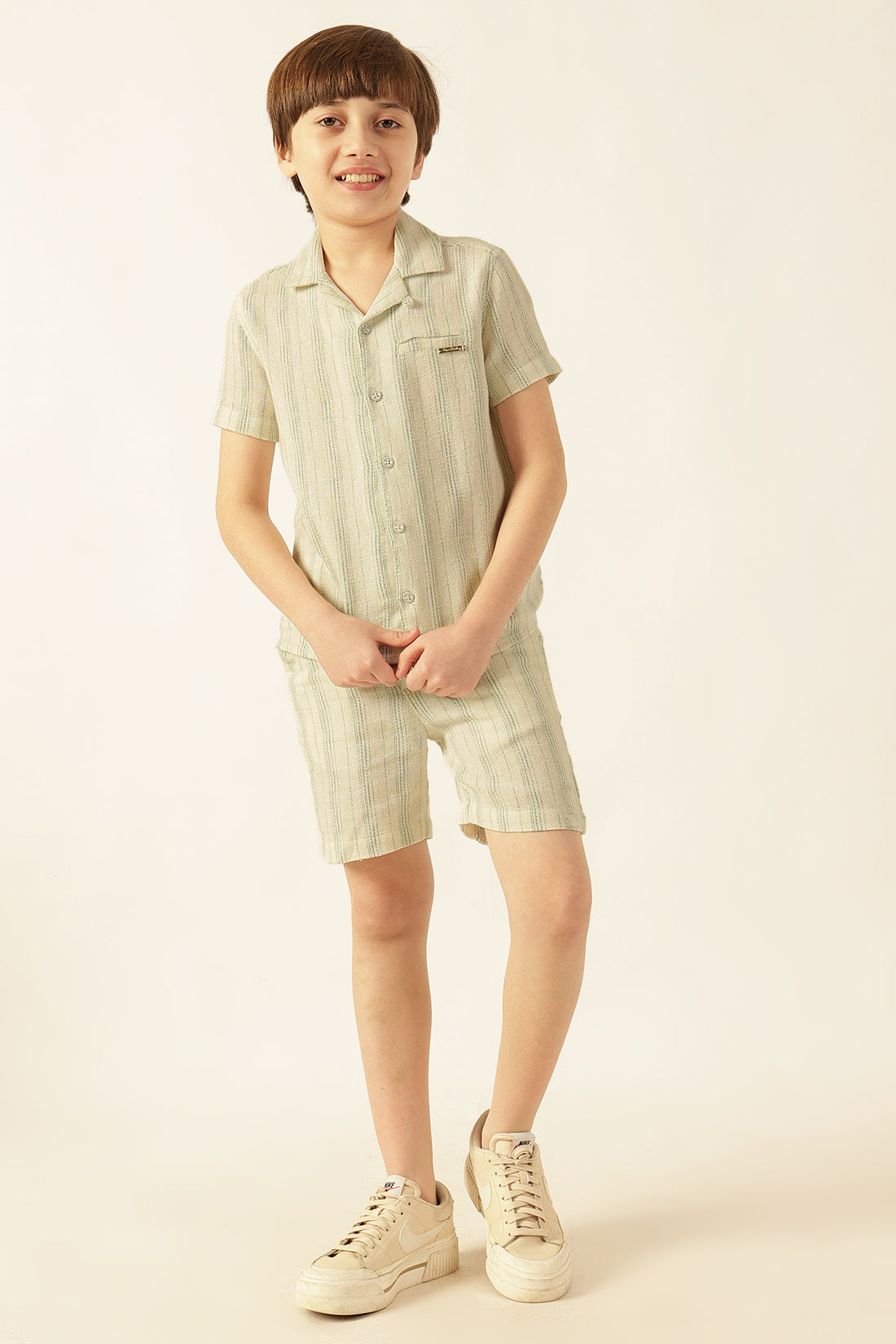 Boys Off White Striped Cotton Shirt