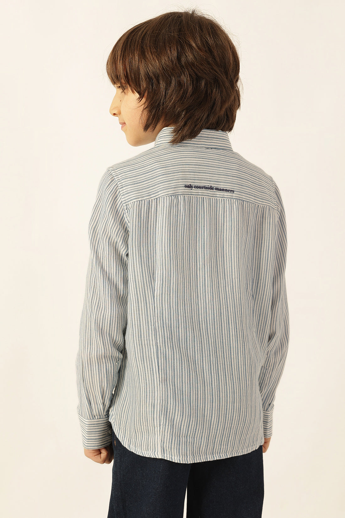 Boys Blue Striped Cotton Shirt