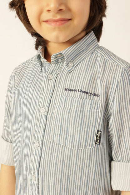 Boys Blue Striped Cotton Shirt