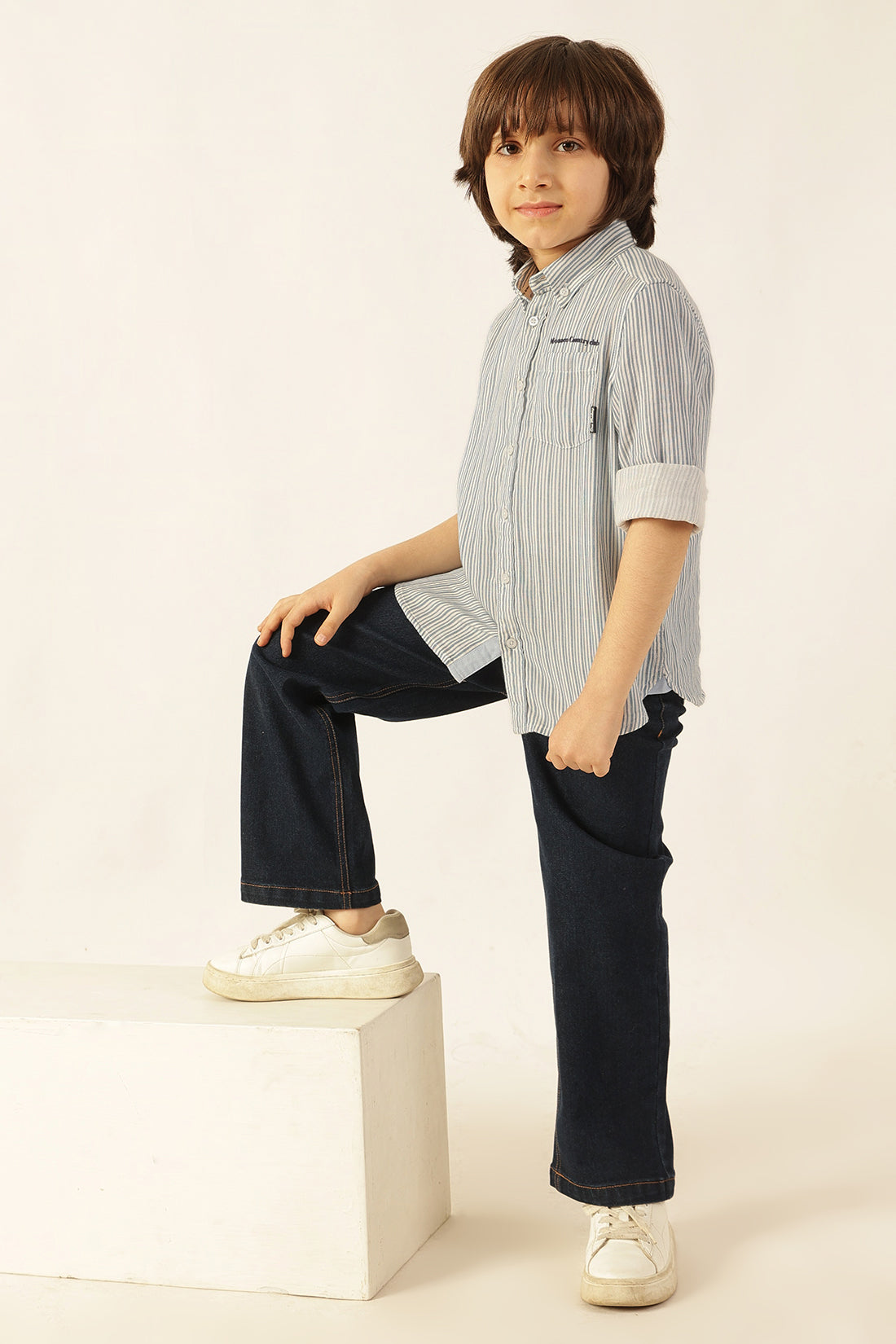 Boys Blue Striped Cotton Shirt