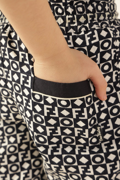 Boys Navy Blue Abstract Cotton Slub Shirt