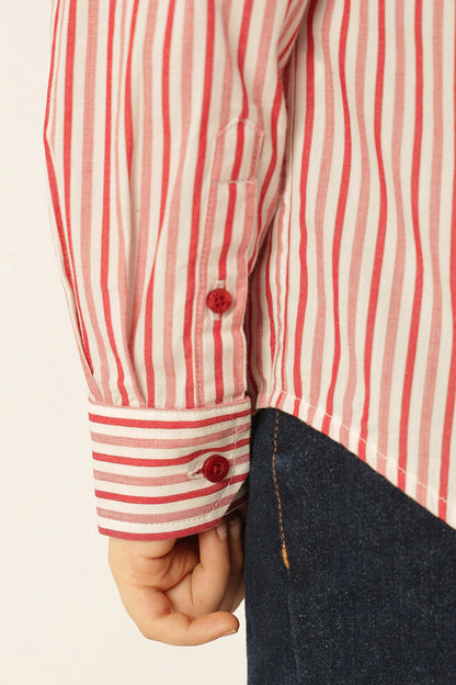 Boys Red Striped Cotton Shirt