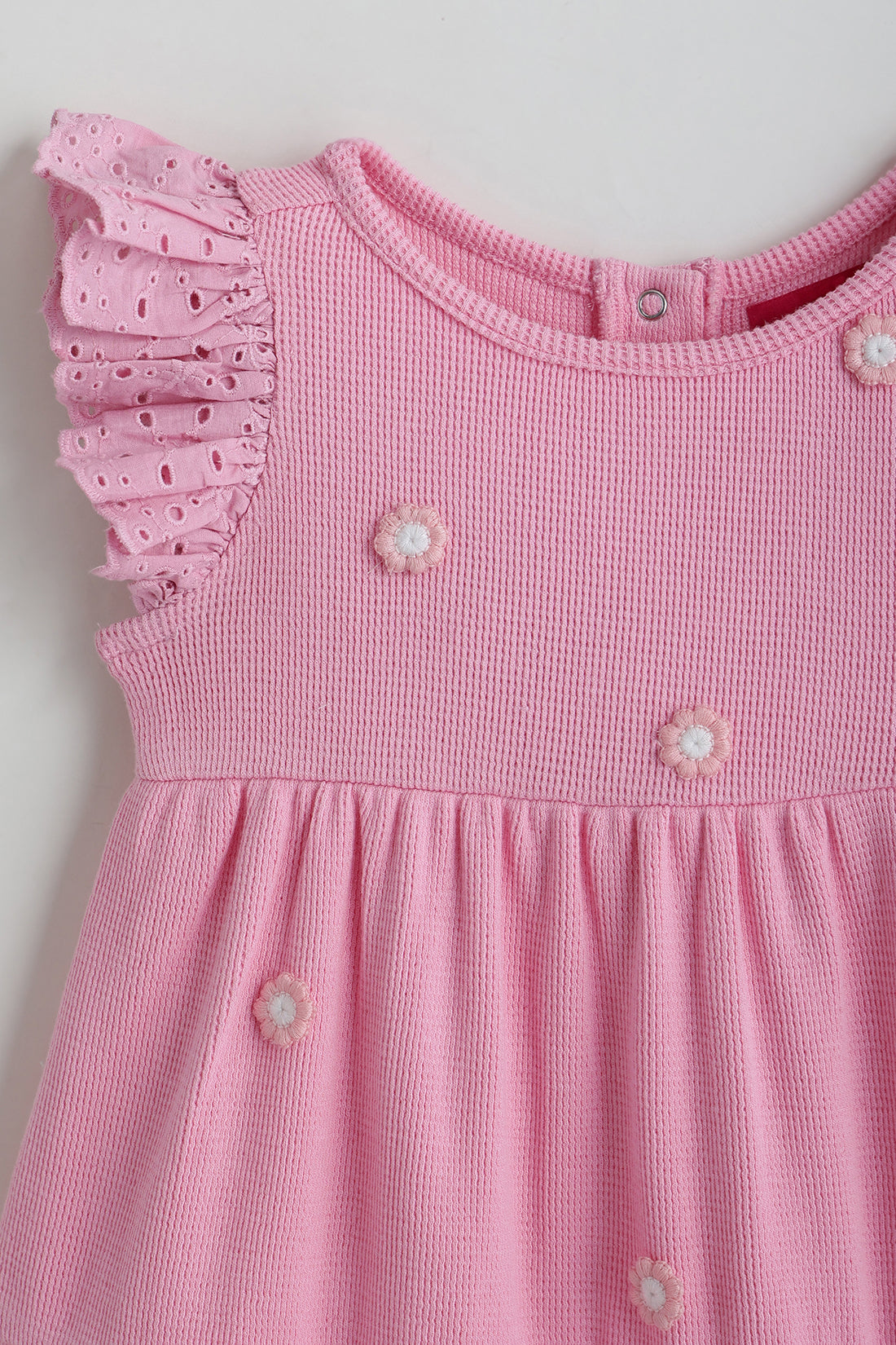 Kids Girls Pink Fit and Flare Frill Sleeve Solid Dress by One Friday