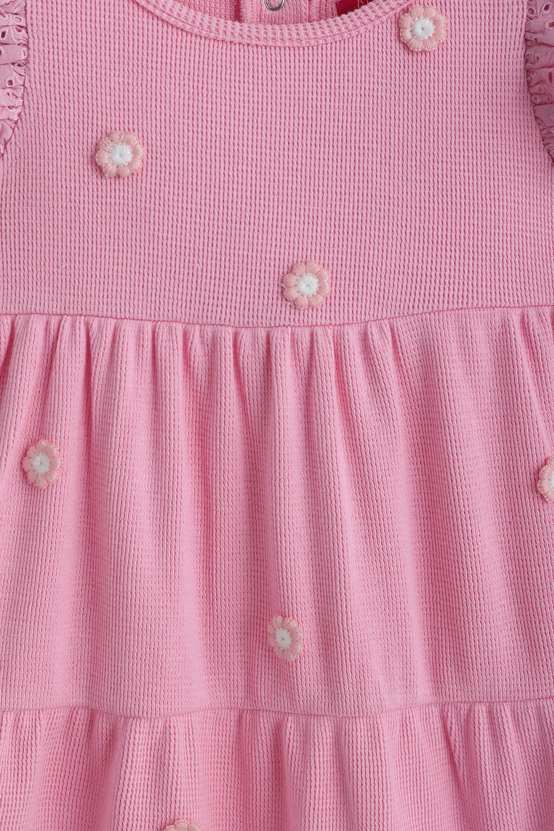 Kids Girls Pink Fit and Flare Frill Sleeve Solid Dress by One Friday