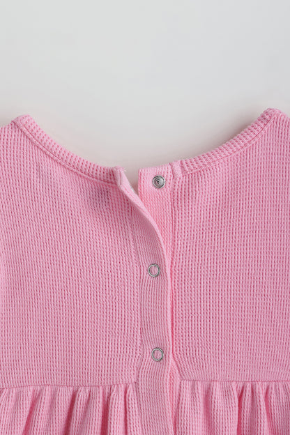 Kids Girls Pink Fit and Flare Frill Sleeve Solid Dress by One Friday