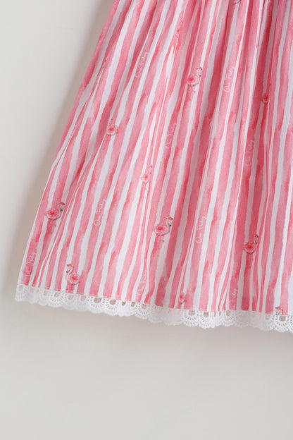 Kids Girls Pink Drop Waist Fit Cap Sleeve Printed Dress