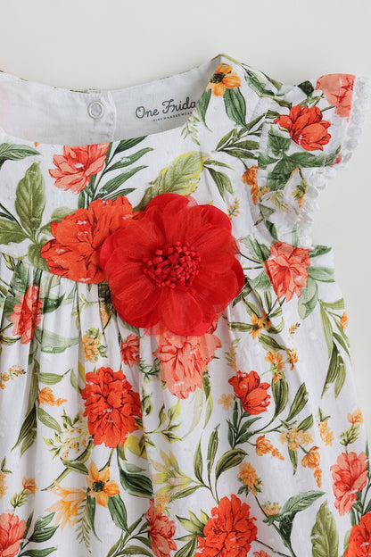 Kids Girls Floral A-Line Frill Sleeve Printed Dress by One Friday