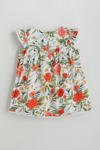 Kids Girls Floral A-Line Frill Sleeve Printed Dress by One Friday