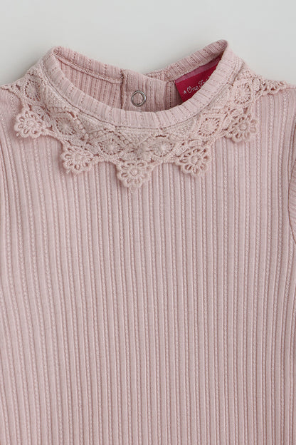 Kids Girls Peach Regular Fit Full Sleeve Solid Onesie by One Friday