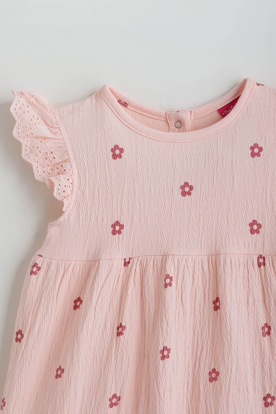 Kids Girls Peach A-Line Frill Sleeve Printed Dress by One Friday