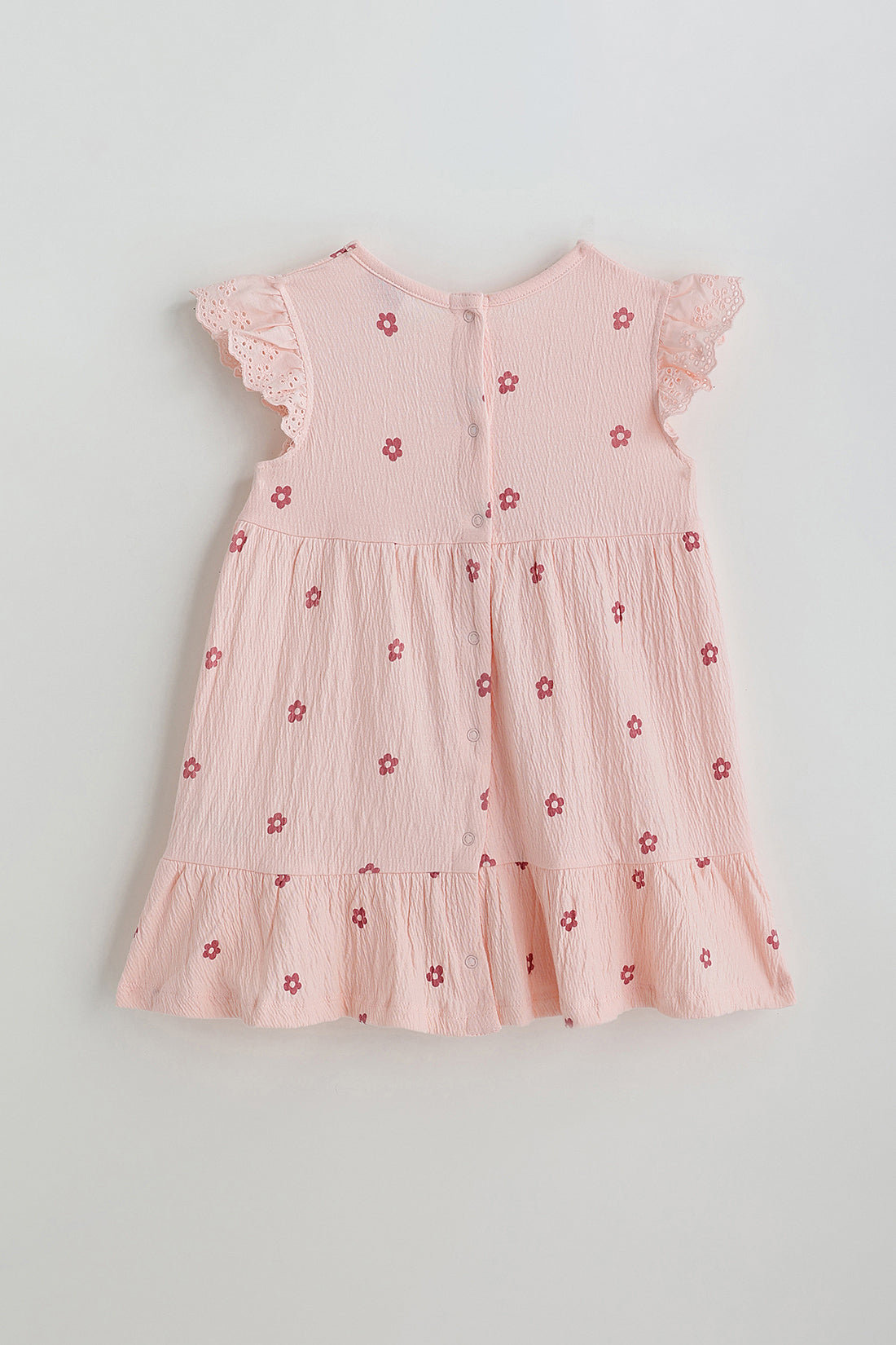 Kids Girls Peach A-Line Frill Sleeve Printed Dress by One Friday