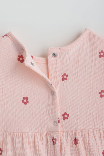 Kids Girls Peach A-Line Frill Sleeve Printed Dress by One Friday