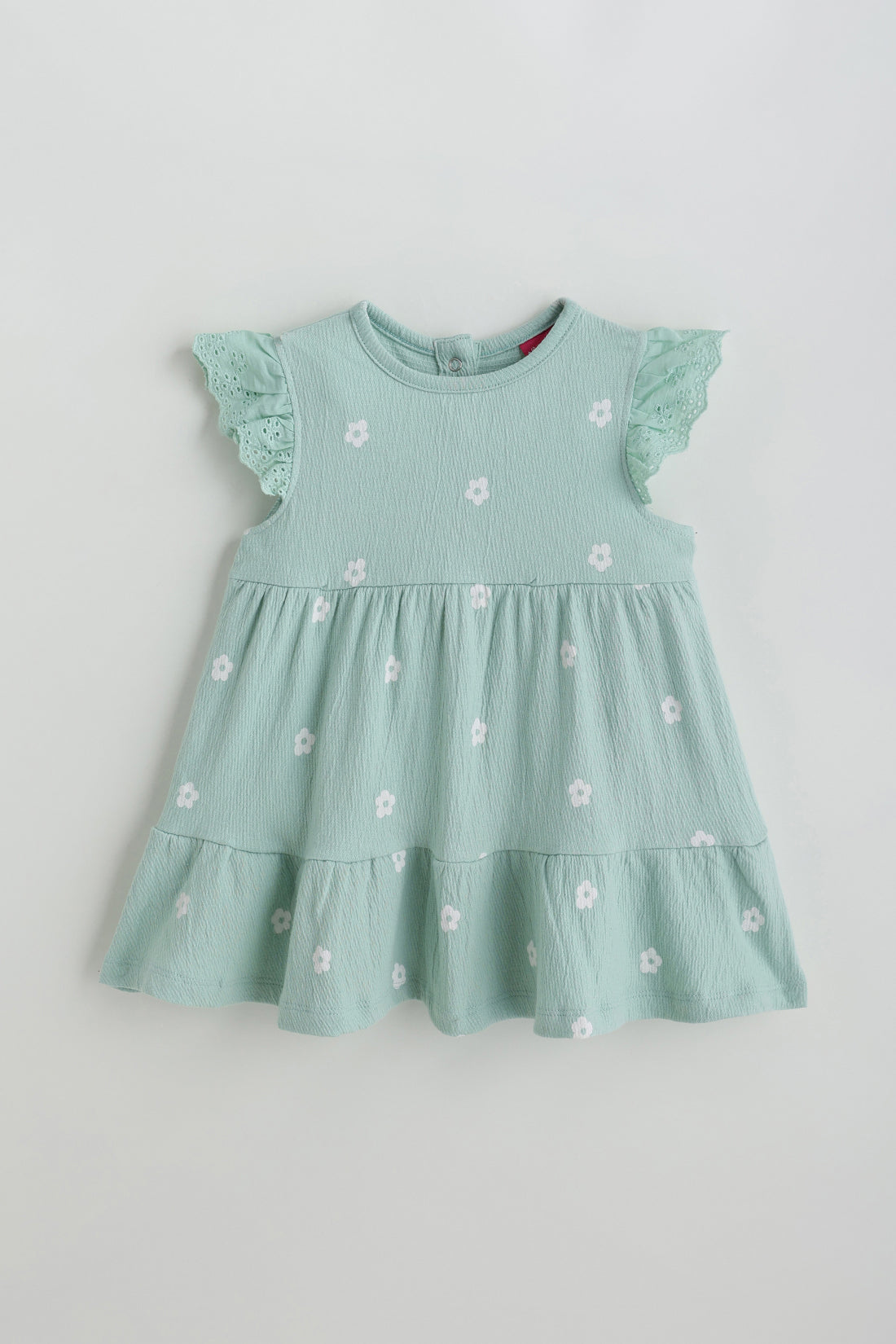 Kids Girls Mint Green A-Line Frill Sleeve Printed Dress by One Friday
