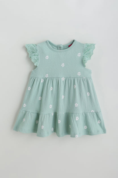 Kids Girls Mint Green A-Line Frill Sleeve Printed Dress by One Friday