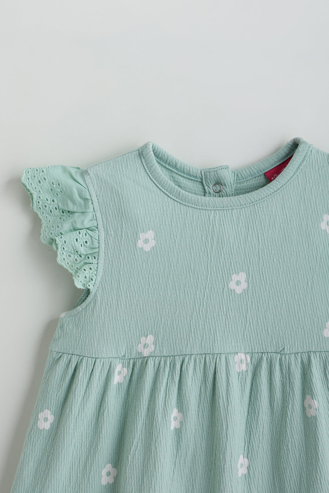 Kids Girls Mint Green A-Line Frill Sleeve Printed Dress by One Friday