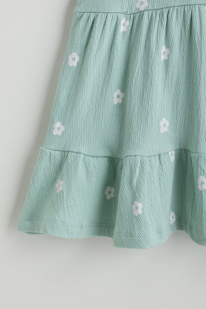 Kids Girls Mint Green A-Line Frill Sleeve Printed Dress by One Friday
