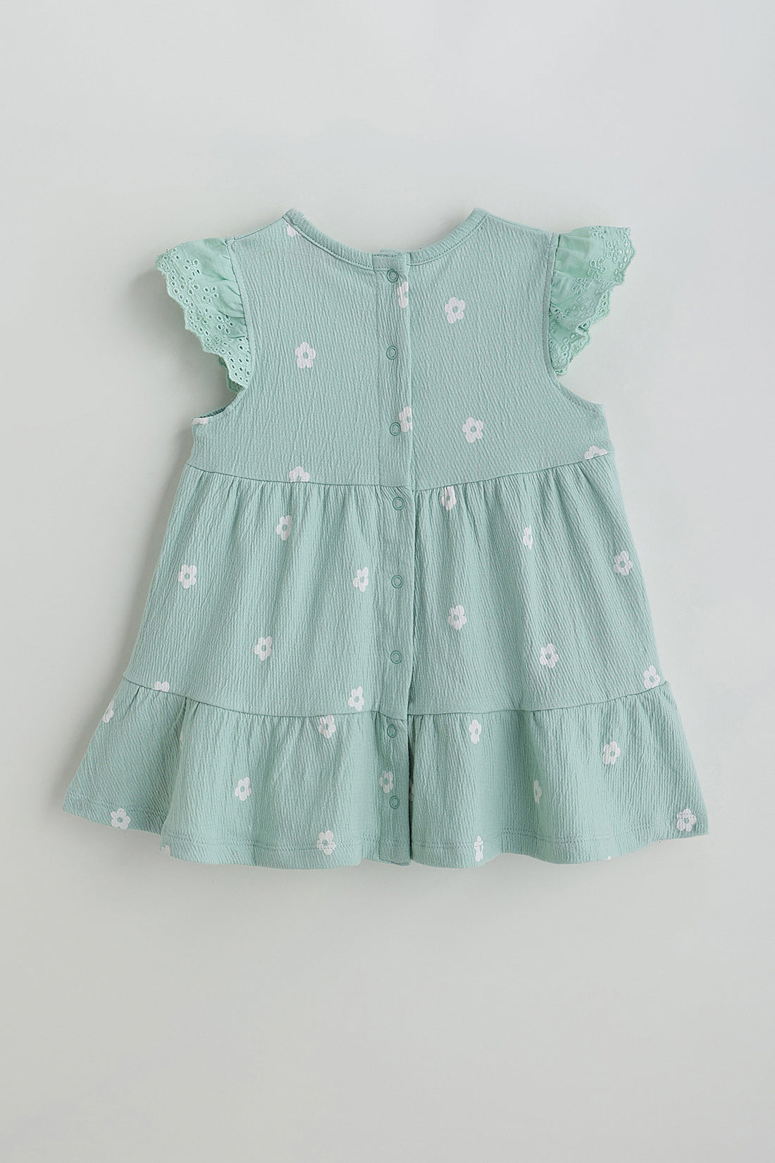 Kids Girls Mint Green A-Line Frill Sleeve Printed Dress by One Friday