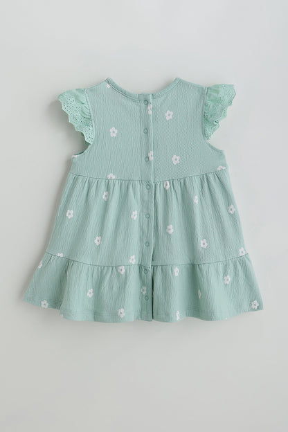Kids Girls Mint Green A-Line Frill Sleeve Printed Dress by One Friday