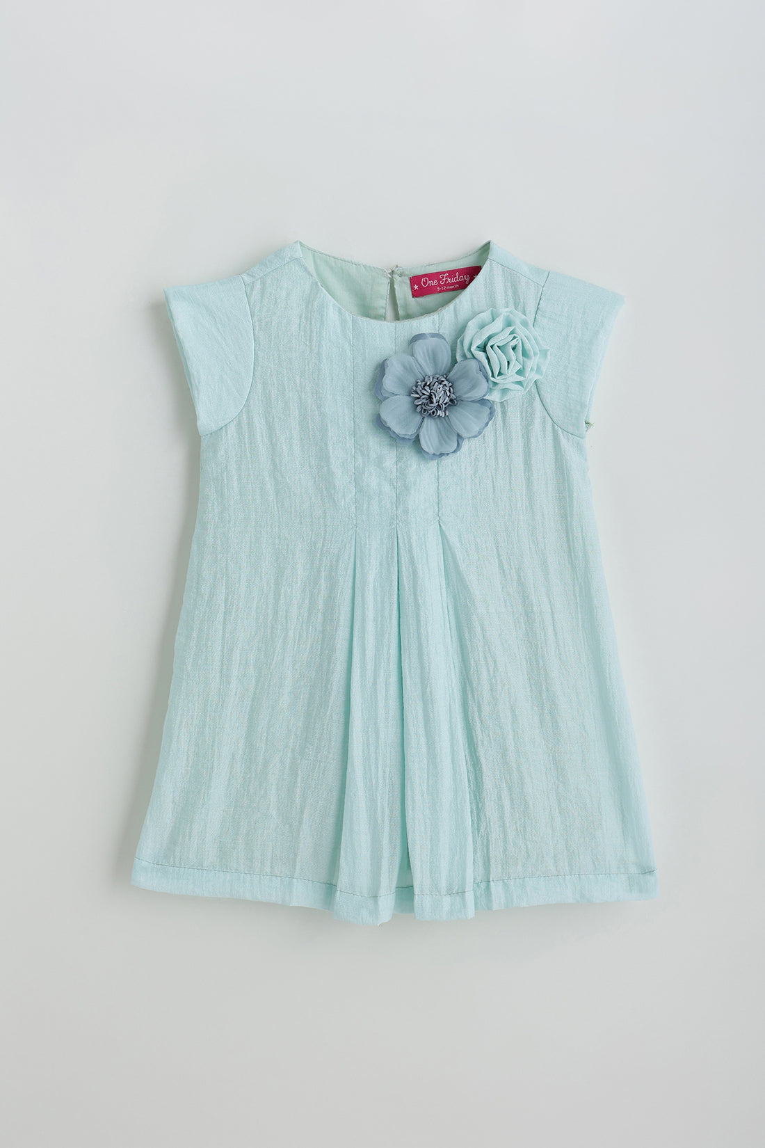 Kids Girls Mint A-Line Frill Sleeve Solid Dress