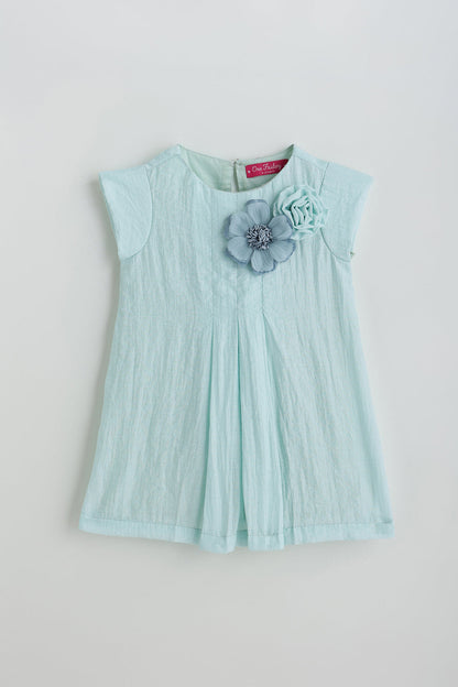 Kids Girls Mint A-Line Frill Sleeve Solid Dress