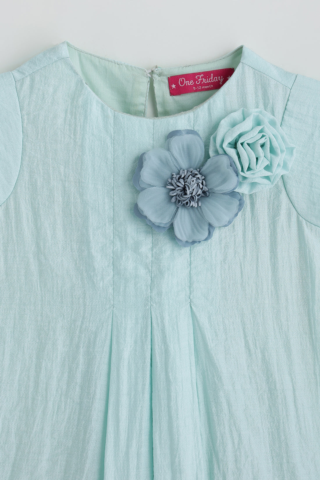 Kids Girls Mint A-Line Frill Sleeve Solid Dress